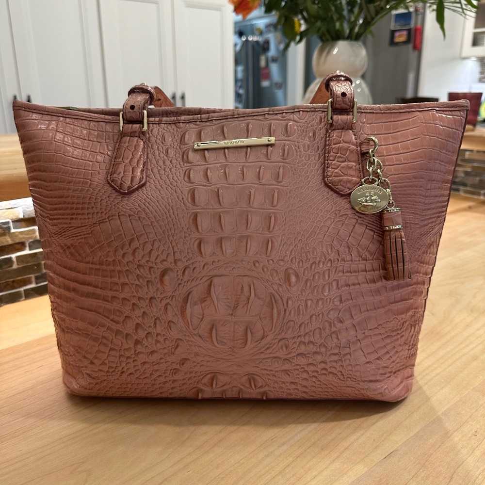 Brahmin Pink Embossed Leather Tote